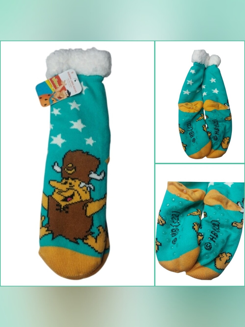 🎁 FREE with purchase- Flintstone Sherpa lined gripper bottom slipper socks